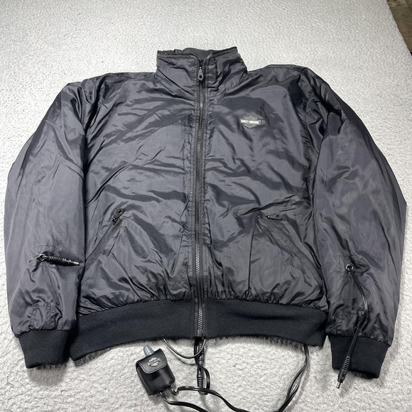 Harley-Davidson Jacket Mens XL Black Nylon Heated Bomber Full Zip Riding Moto